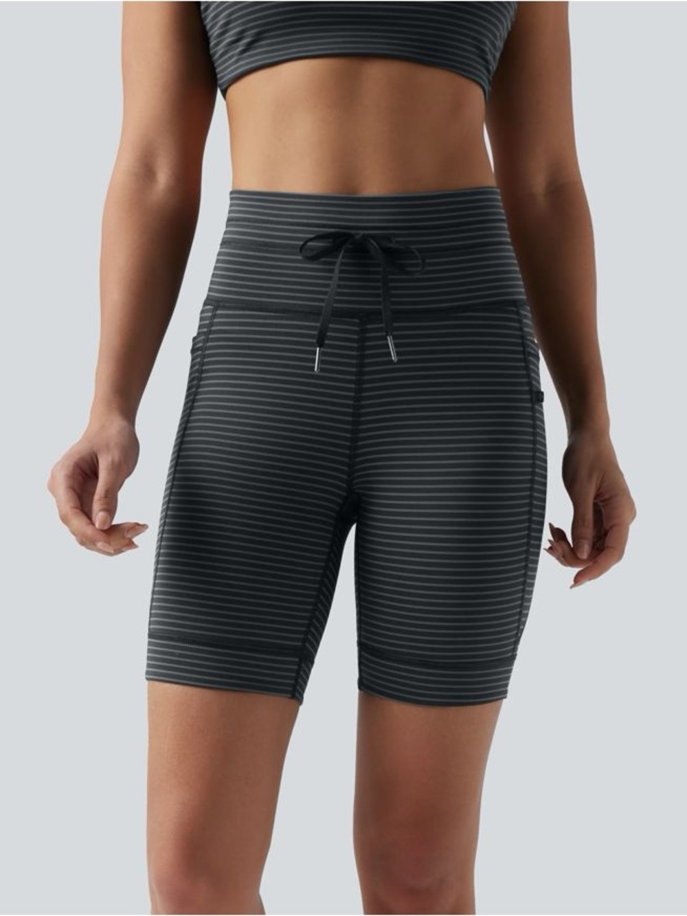Halara High Waisted Drawstring Striped Yoga Biker Shorts 7'' with Pockets NWT